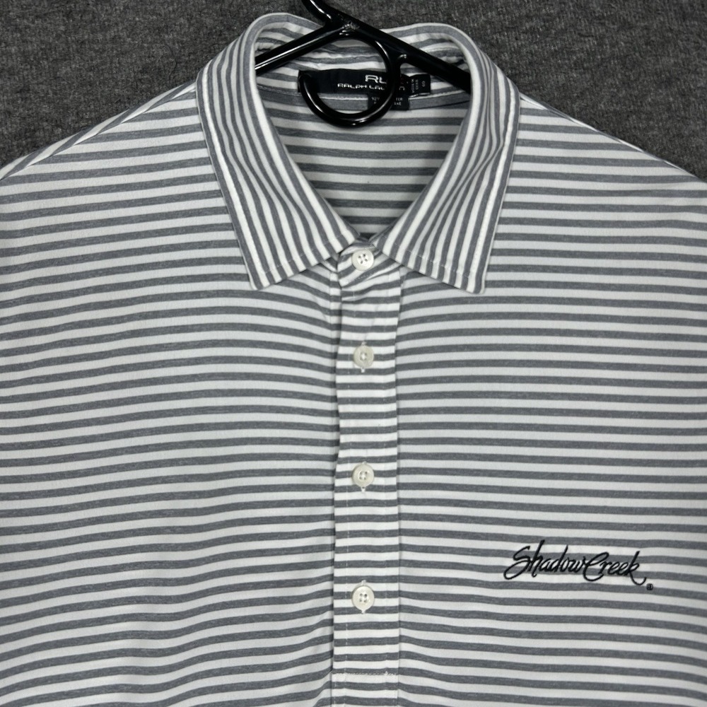 RLX Ralph Lauren Polo Shirt Mens Small Gray Stripe Shadow Creek Golf Performance